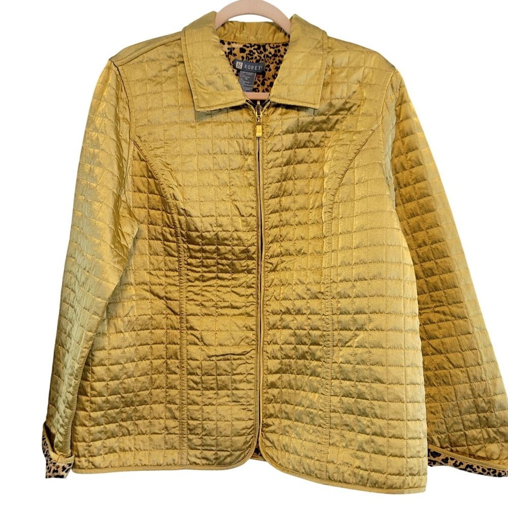 Y2K Koret Quilted Jacket Size 16 Gold Leopard Reversible Artsy Mob Wife